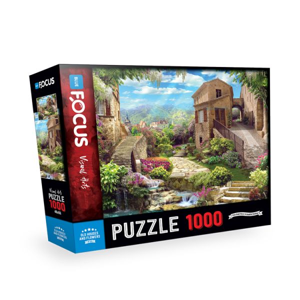 blue-focus-old-houses-and-flowers-puzzle-1000-parca